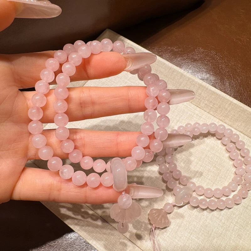 樱花落雨~清冷感粉珠贝壳手链女颜值风新中式跑环双圈叠戴手串|undefined