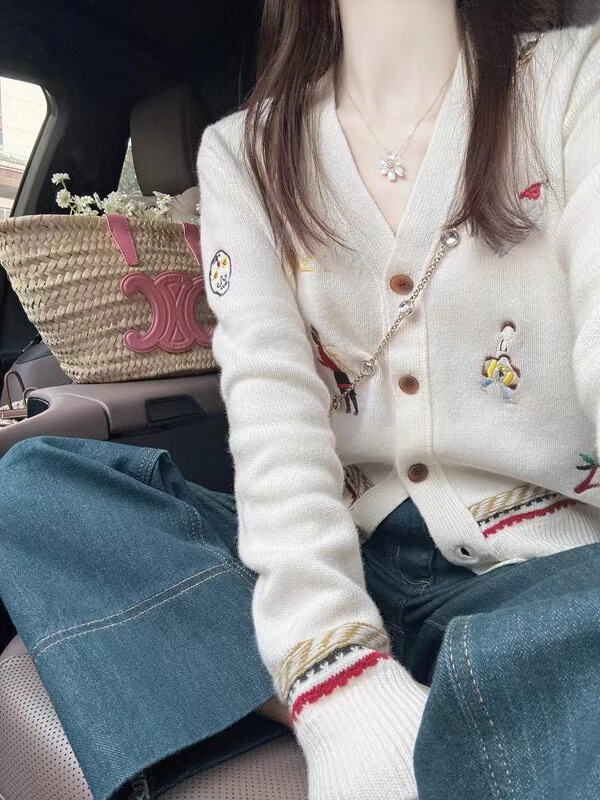 韩系刺绣气质软糯针织开衫毛衣外套女宽松慵懒风高级感小个子上衣|undefined
