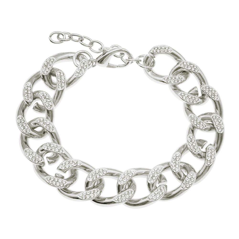 Chain Bracelet Classification Vacation Classic Style Solid Color Alloy Inlay Zircon Men's Chain Bracelet Men Hip Hop Bracelets