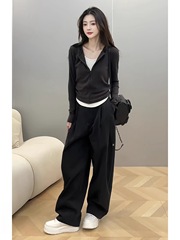 韩系修身假两件褶皱收腰长袖T恤女2025秋季新款辣妹显瘦拉链上衣
