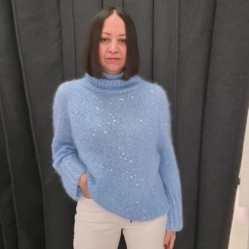 2024 otoño nuevo estilo europeo y americano Amazon transfronterizo ropa de mujer de color sólido de cuello alto cómodo universal suéter de punto de sequilla