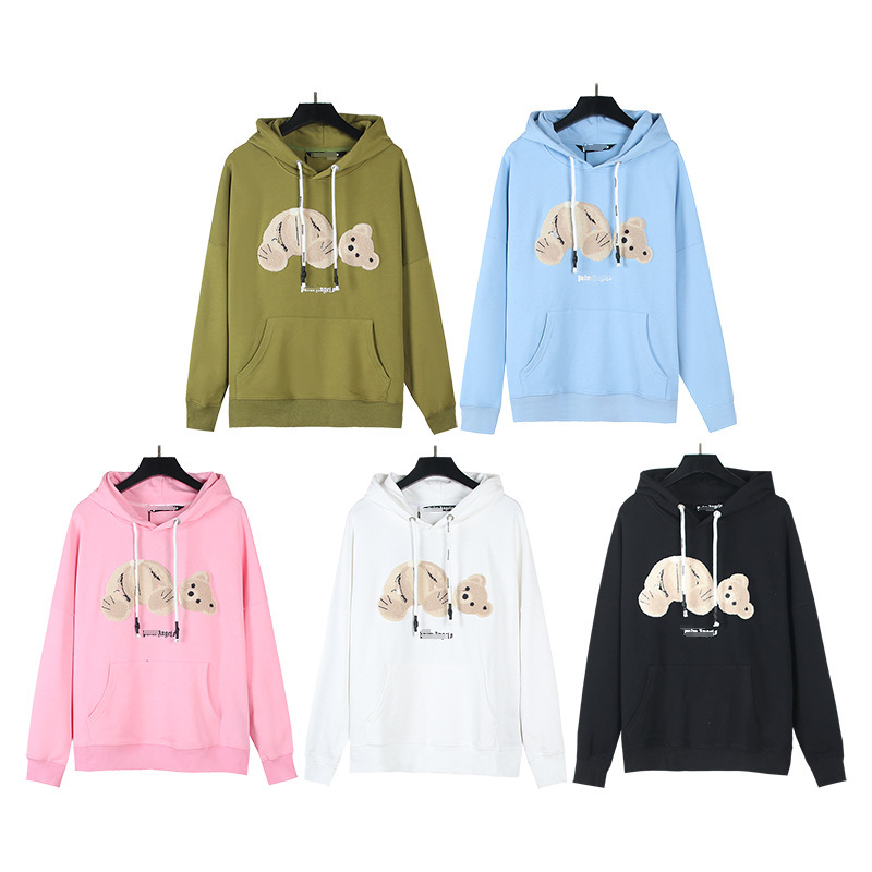 Correct version of men's sweater PalmAngels decapitated bear embroidered logo terry high street retro hooded short sleeve shirt