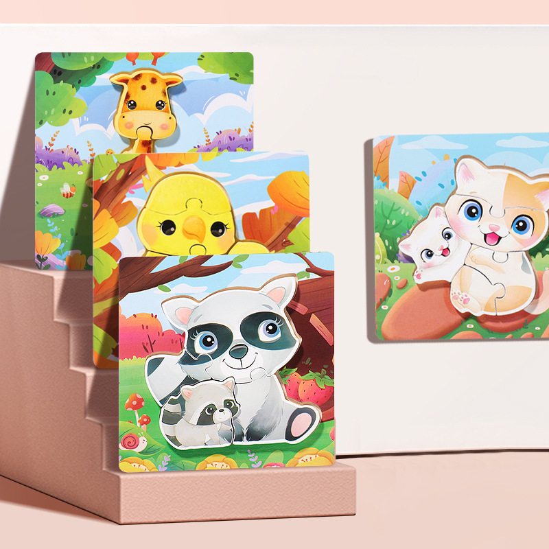 18 animales de dibujos animados de madera padres-hijos rompecabezas niños pequeños 1 - 3 - 5 años de iluminación educativa juguetes pequeños regalos