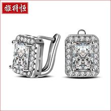 跨境电商货源耳环 ins流行耳扣 韩版大方优雅方形耳环AAA锆石耳饰