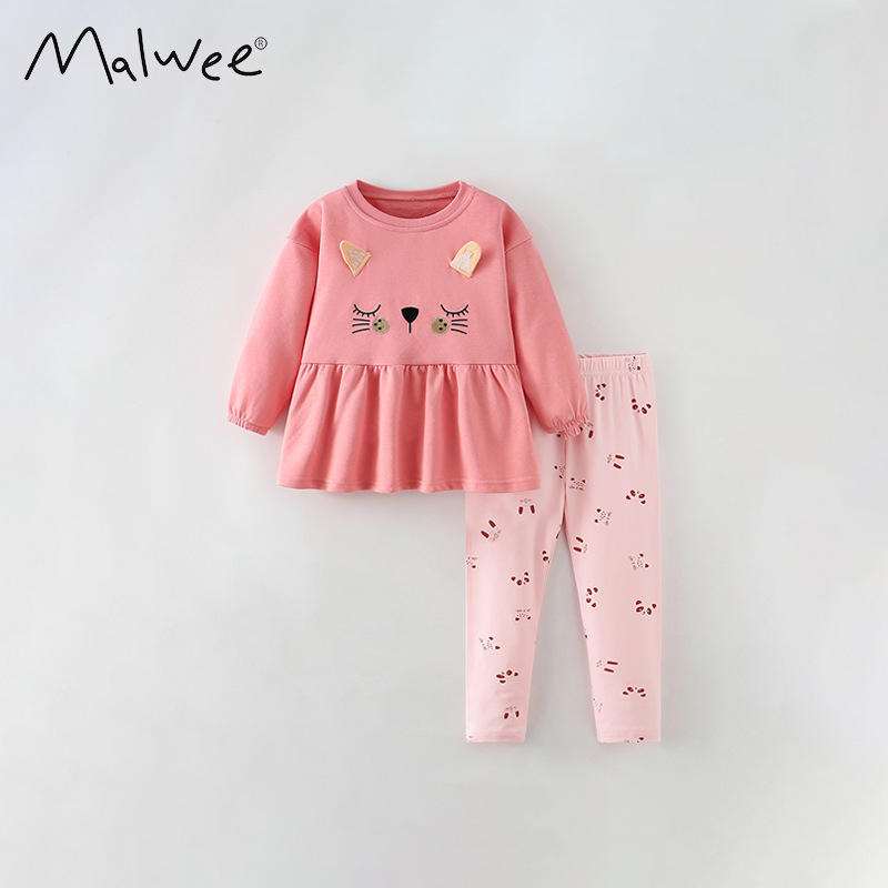 Malwee set de niñas otoño y invierno nuevo estilo europeo y americano para niños de mediana edad ocio cuello redondo de la chica de aire exterior ocio dos piezas set