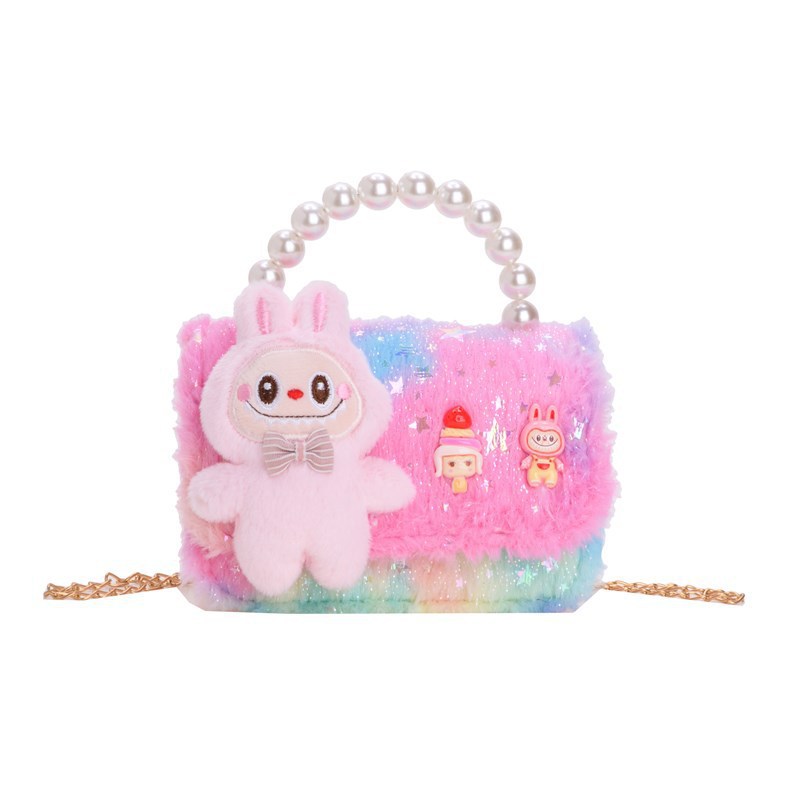Nuevos bolsos para niños otoño e invierno, bolsos de mensajero lindos para niñas coreanas, bolsos de lana de moda para niñas, bolsos de perlas