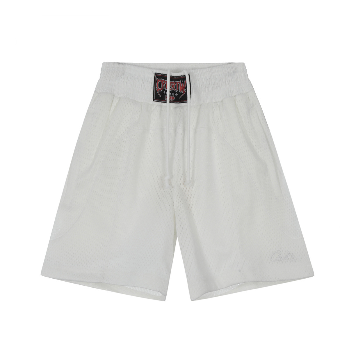 Corteiz retro transpirable verano con cordón de malla pantalones de cinco puntos pantalones cortos sueltos casuales de pierna ancha para hombre 2025