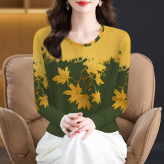 批发2025年新款春秋爆款女士t恤显瘦遮肚圆领时尚长袖一件代发