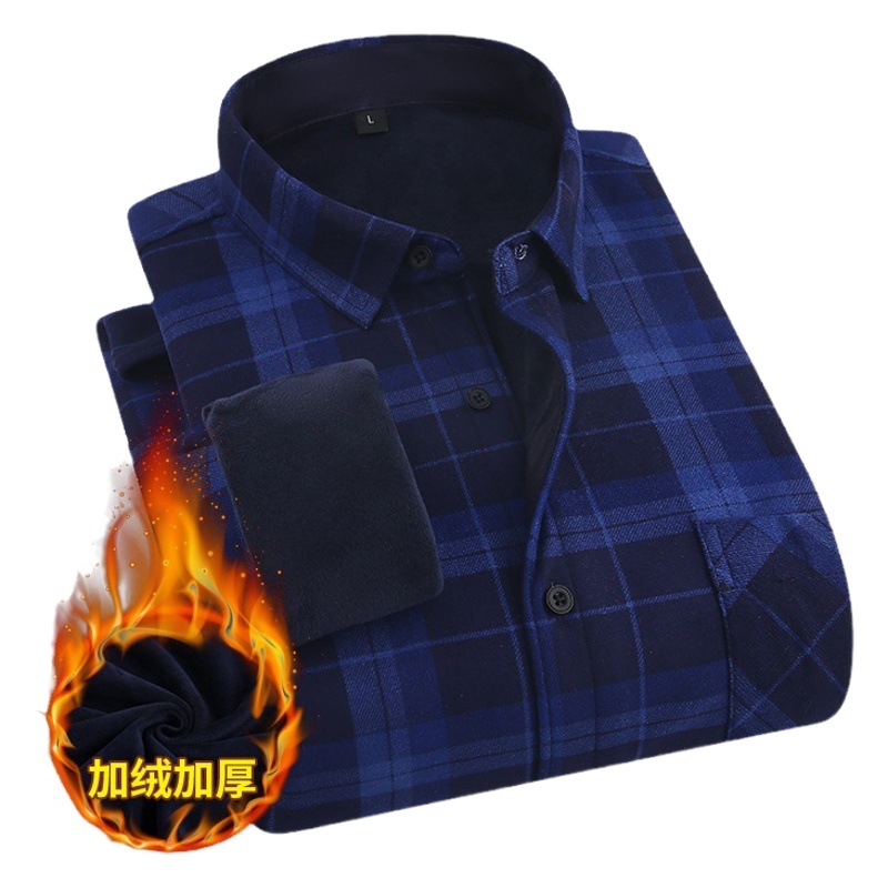 Otoño e Invierno nuevos hombres camisa de tela escocesa forrada de lana engrosada camisa caliente de los hombres de negocios casual ropa de abrigo rojo grande al por mayor