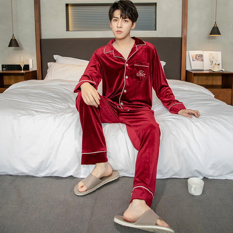 カシミヤのパジャマ女性春と秋の長袖カップルの高級感があります。