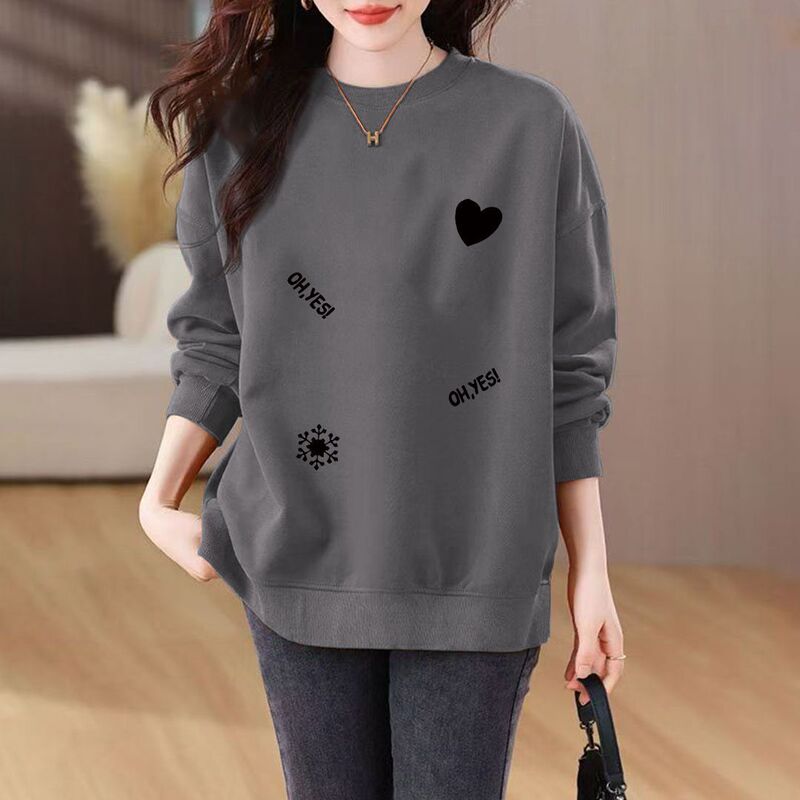 Unmun Plus Size 100kg Loose Long Sleeve Fleece Sweatshirt for Women, Autumn and Winter, Suitable for Plus-Size Moms, Versatile, Slimming, and Concealing