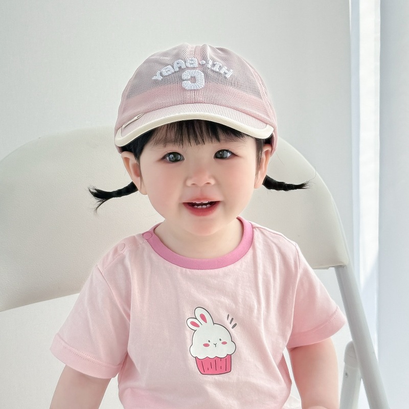 Sombrero de protección solar para niños, gorra de visera para bebés de malla de verano, letras coreanas, sombrero para el sol para bebés al aire libre, gorra de béisbol para niños