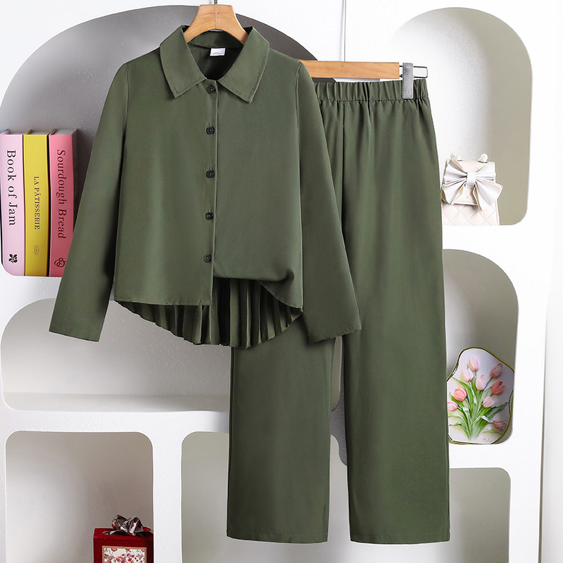 Comercio exterior ropa infantil primavera nueva moda europea y americana para niños y niñas de espalda prensada camisa de manga larga pantalones de piernas anchas