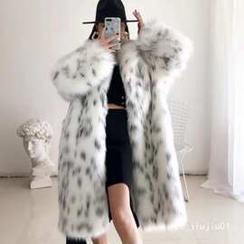 2024欧美皮草仿皮草外套大码女装长款无腰长袖狐狸毛皮草女外套