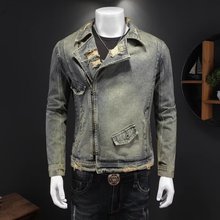 重机车服新款男做旧灰摩托服牛仔外套男潮牌高端夹克工装上衣