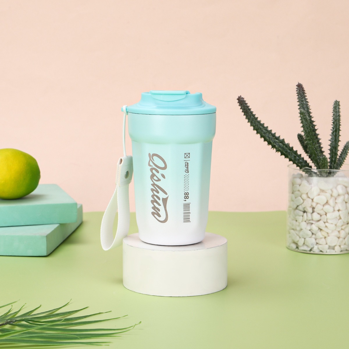 New Simple Gradient Octagonal Coffee Ceramic Inner Liner, Insulated With Handle, Portable Outdoor Cup_voghion.com