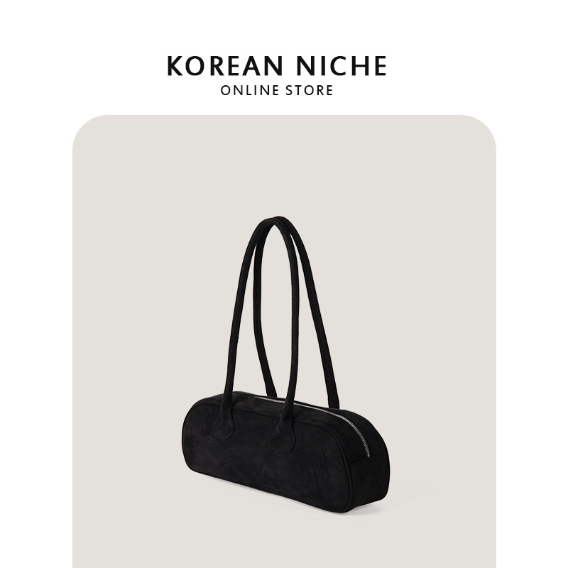 New Niche Design Suede Baguette Bag For Women, Fashionable Versatile Soft Touch Retro Plush Handbag Shoulder Bag - Thumbnail 4