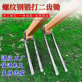 Forged Hoe with Two or Three Teeth, Rake for Home Use, Digging and Loosening Soil, Agricultural Tool, Grass Rake, Two-Tooth Hoe