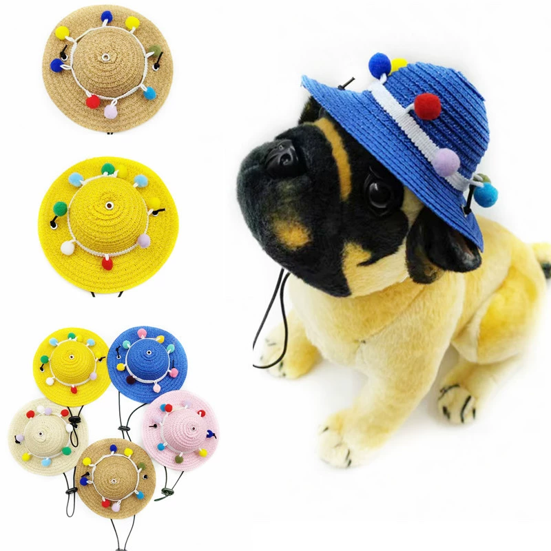 Amazon Pet Сплетенная соломенная шляпа ручной работы Мяч для собачьих волос Интернет Красная шляпа от солнца Кошка Милая декоративная реквизит Шляпа