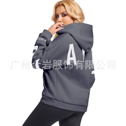  Amazon New Cross-border European and American Fashion Printed Women's Clothes Thickening Multi-purpose Long-sleeved Loose Hooded Sweatshirt 