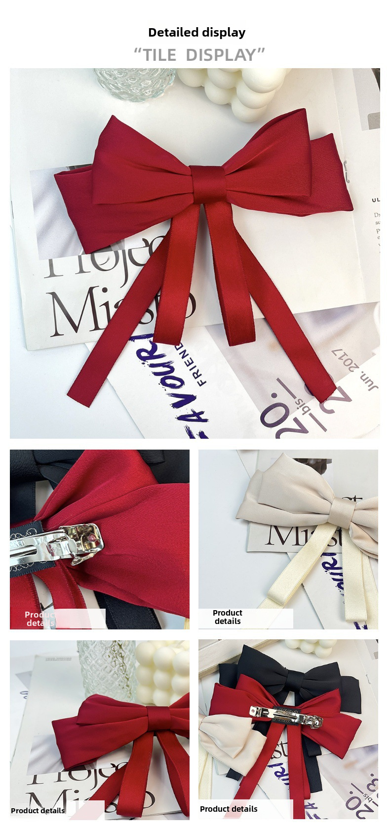 Grande fiocco nastro forcina orizzontale clip copricapo temperamento accessori per capelli alto senso indietro testa superiore clip molla clip all'ingrosso_voghion.com