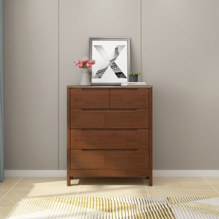 Nordic Style Five-Drawer Cabinet for Bedroom, Solid Wood Storage Cabinet for Rental Apartment Living Room, Simple Solid Wood Drawer Cabinet
