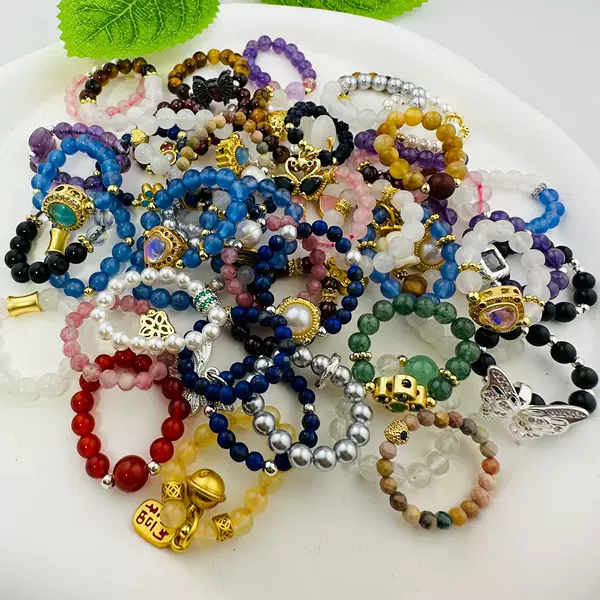 Chinese Style Fashion Trend Mixed Handmade Niche Items Elastic Rope Beaded Ring Ring Retro Agate