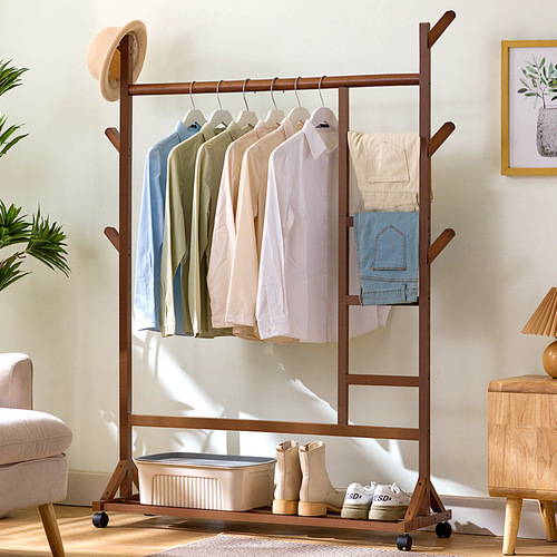 Simple coat rack, creative floor-to-ceiling clothes rack, children's clothes rack, solid wooden clothes rack, hat rack for living room and bedroom