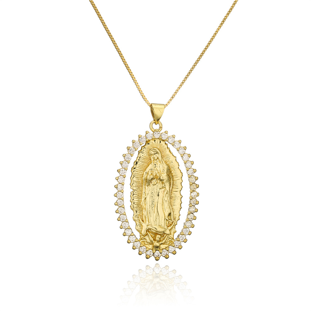 Religious Jewelry New Copper Plated 18k Gold Zircon Pendant Necklace display picture 4