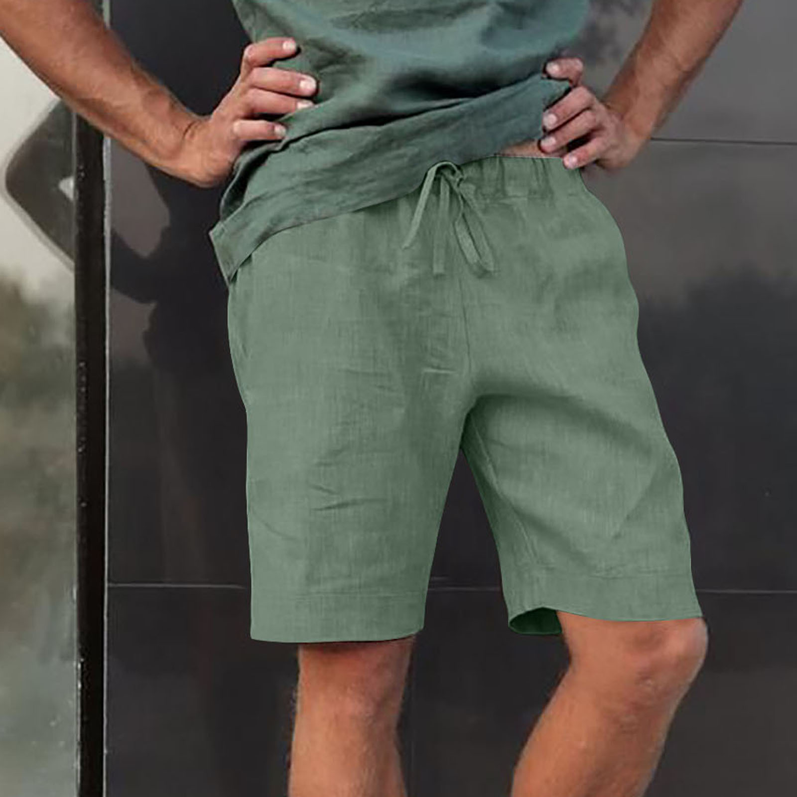 Freizeitshorts aus Leinen mit mehreren Taschen und Kordelzug für Herrenbekleidung_voghion.com