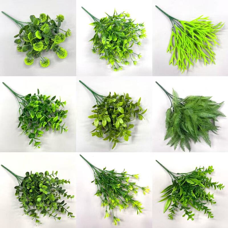Artificial Green Plant Wall Materials: Persian Grass, Turtle Leaf, Milan Grass, Spring Grass, Eucalyptus, Fake Flowers, Plastic Leaves for Flower Arrangements