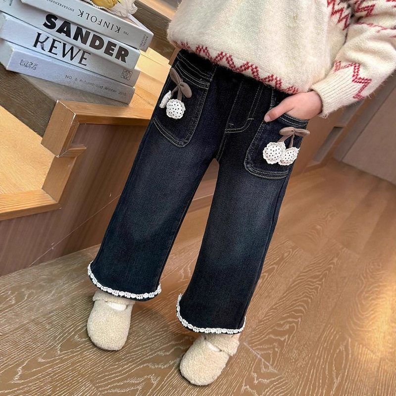 女童裤子秋冬款2025新款洋气女孩秋季休闲长裤儿童加绒加厚牛仔裤|undefined