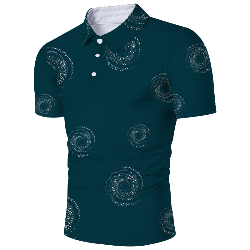 Men's Clothing casual popular printed polo shirt lapel short-sleeved zipper T-shirt _vogarts.com