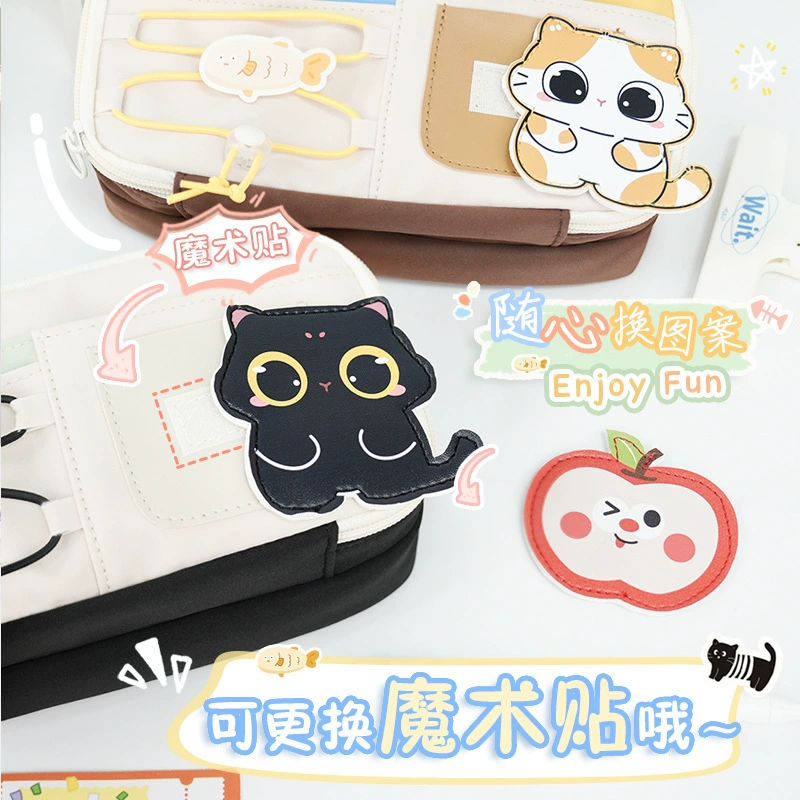 Apple, cute capacious pencil case, high quality multilayer stationery for students, drawstring, new collection