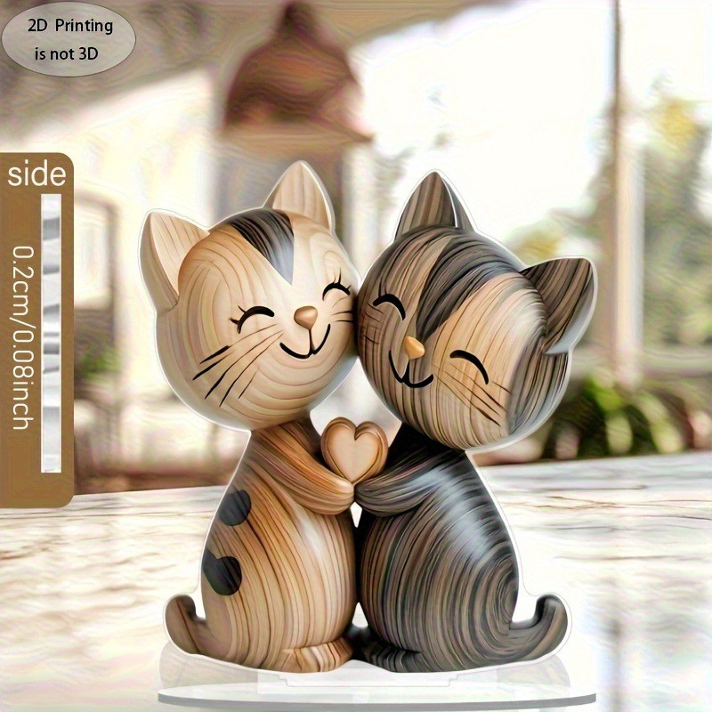Cross-Border New Product Acrylic 2D Flat Printing Cat Couple Statue Ornaments Hugging Cat Family Desktop Decoration