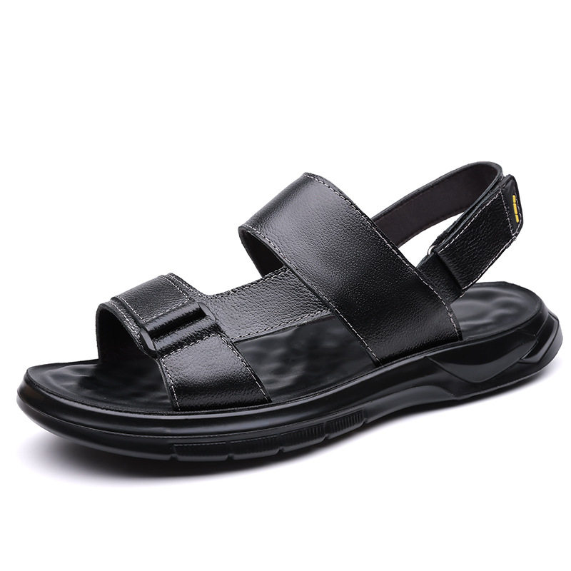 Dép sandal nam da bò thoáng khí đế mềm kiểu lười hai cách dùng, đi chơi và đi biển — S2691 màu nâu, S2691 màu đen