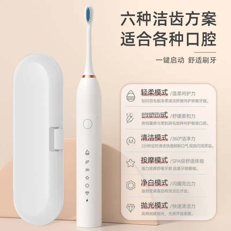 Electric Toothbrush Fully Automatic Rechargeable Ultrasonic Adult Student Soft Bristle Brush Waterproof Couple Special for Men, Women and Kidsren
