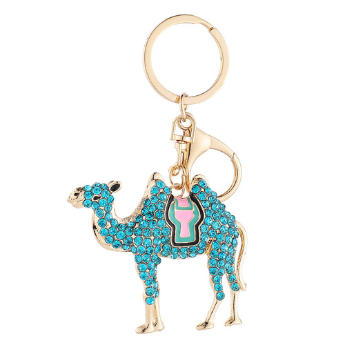 Emperor Jiuzi alloy keychain with diamonds, creative cute animal cartoon camel, car key chain pendant gift