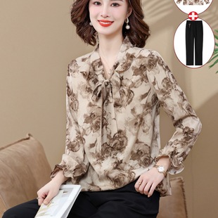 Middle-aged mother spring coat western style two-piece 2025 new middle-aged women's spring and autumn small shirt fashion suit