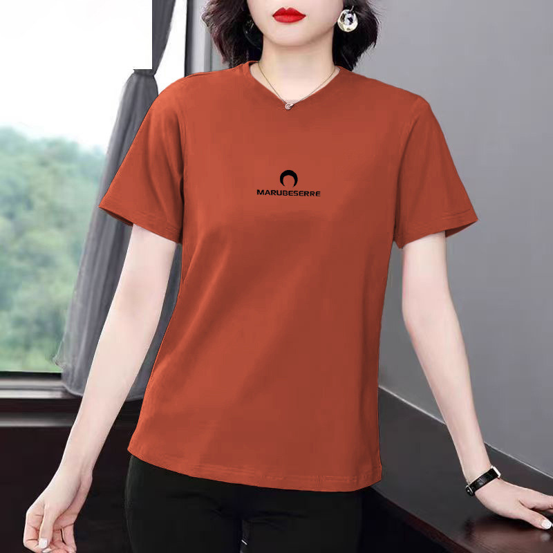 Middle-Aged and Elderly Mothers' Short-Sleeved T-Shirts for Women, Summer Loose Large Size Singlets, Right Shoulder T-Shirts, Tops for Women