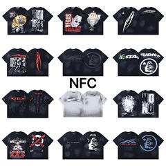 25ss 夏新作 Hellstar アメリカンファッション ハイストリート ウォッシュ加工 ダメージ加工 プリント ゆったり 半袖 Tシャツ 男女兼用