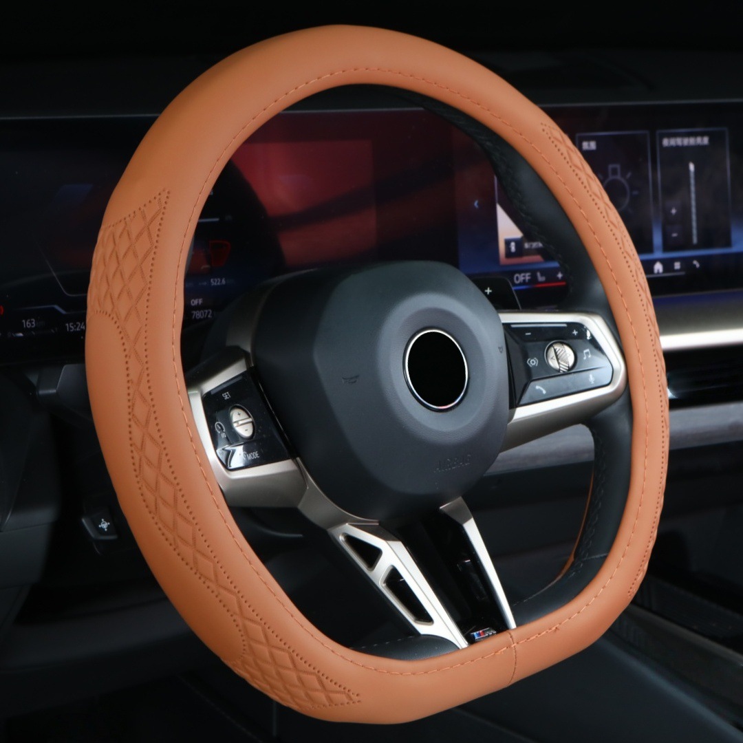 Four-Season Universal Car Steering Wheel Cover D-Type Handlebar Wear-Resistant Leather Embossed Protective Cover Anti-Slip Cross-Border High-End Feel
