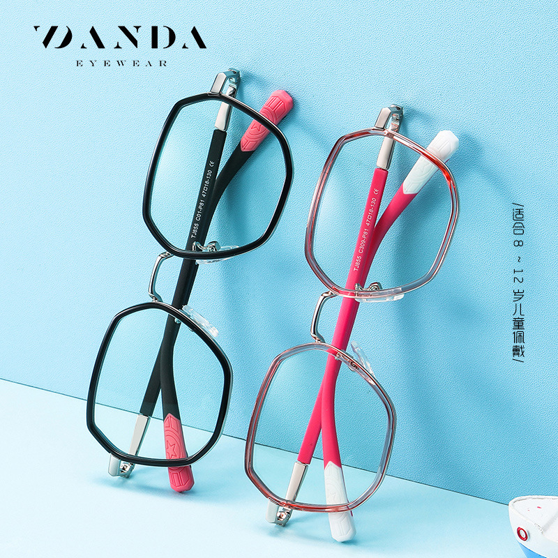 Nuevos niños gafas marco de moda multilateral color caramelo gafas lisas TJ855 ultra ligero TR de dos colores anti-azul gafas de luz