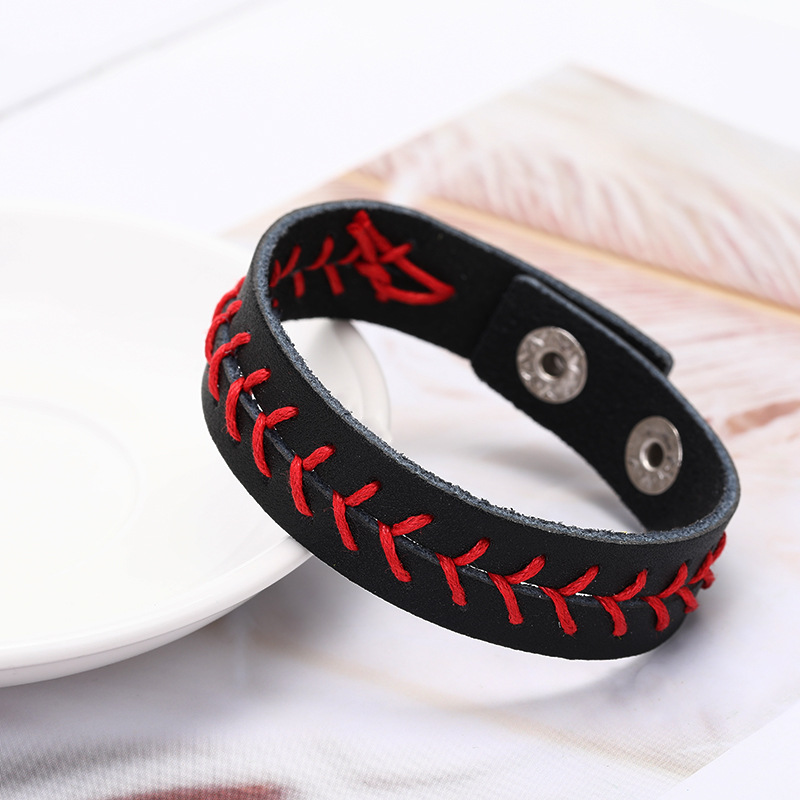 2022 estilo coreano creativo mano cuero decorativo pulsera cera hilo costura decoración con hebilla de cobre pulsera de béisbol