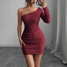 2025年外贸辣妹性感亚马逊跨境优雅斜肩连衣裙女欧美风派对包洋气