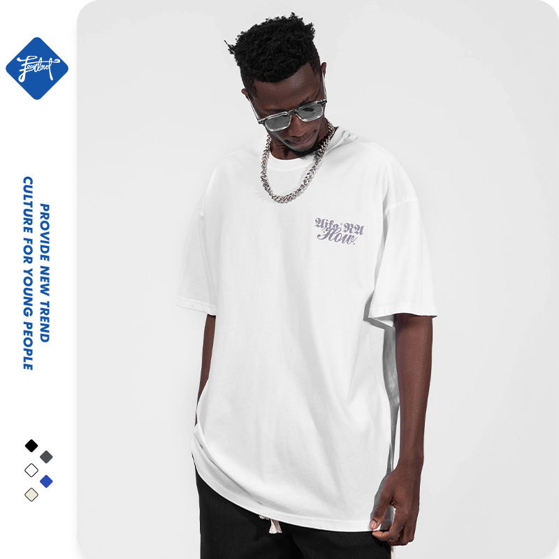 Camiseta masculina de marca de moda americana, manga curta, solta, tamanho grande, 220g, camisa de casal de hip hop de rua_voghion.com