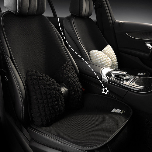 Car Seat Cushion Four Seasons Breathable Single Seat Single Butt Cushion Black and White Solid Color Seat Cushion Embroidered Camellia Seat Cushion