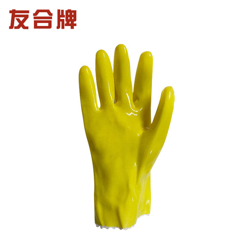 友合牌乳胶手套28cmpvc棉毛浸塑手套加厚耐酸碱手套防水耐油手套
