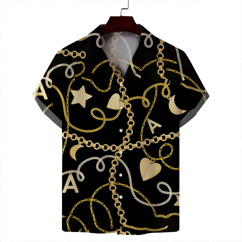 2024 verano hombre delgado casual cuello cubano moda cara hawaiana elástica camisa de manga corta con estampado digital 3D