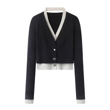 国内鸟家2025秋季新款款女装时尚百搭假两件长袖针织开衫上衣8132